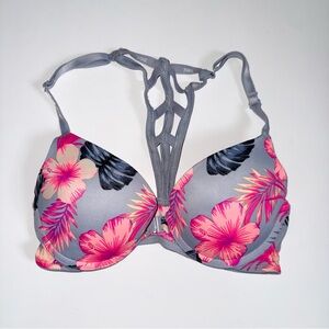 PINK Victoria’s Secret Wear Everywhere Push Up Bra 32B Strappy Back Tropical